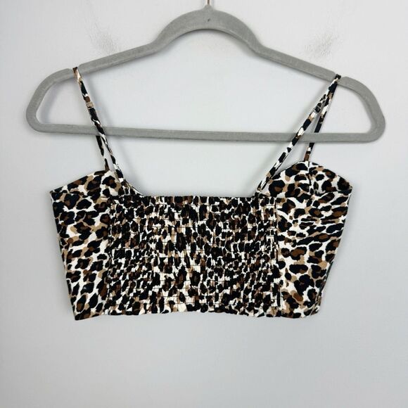 EXPRESS X ROCKY BARNES | Linen Blend Leopard Bow Front Crop Top Women’s Size S - Picture 8 of 11